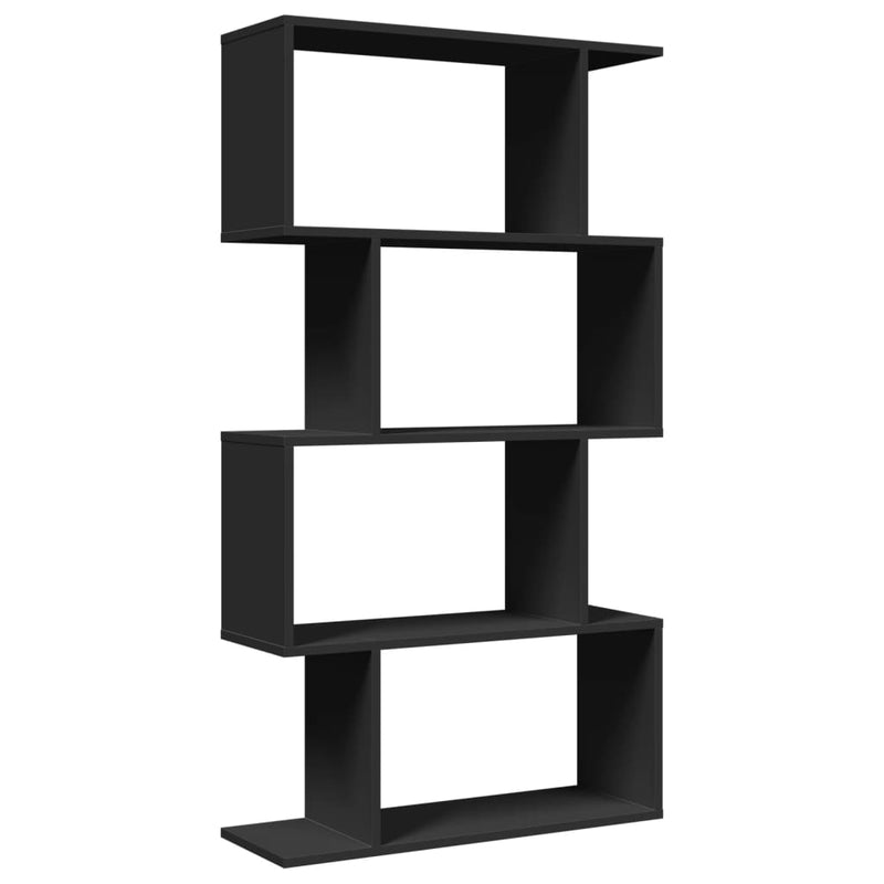 vidaXL 4 szintes fekete szerelt fa elválasztó könyvespolc 70x24x129 cm