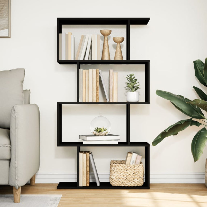 vidaXL 4 szintes fekete szerelt fa elválasztó könyvespolc 70x24x129 cm