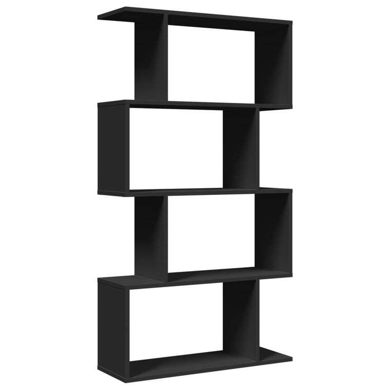 vidaXL 4 szintes fekete szerelt fa elválasztó könyvespolc 70x24x129 cm