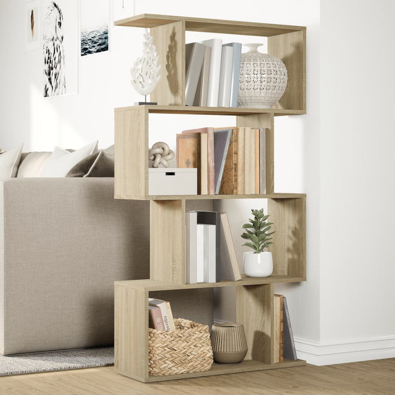 vidaXL 4 szintes sonoma tölgy fa elválasztó könyvespolc 70x24x129 cm