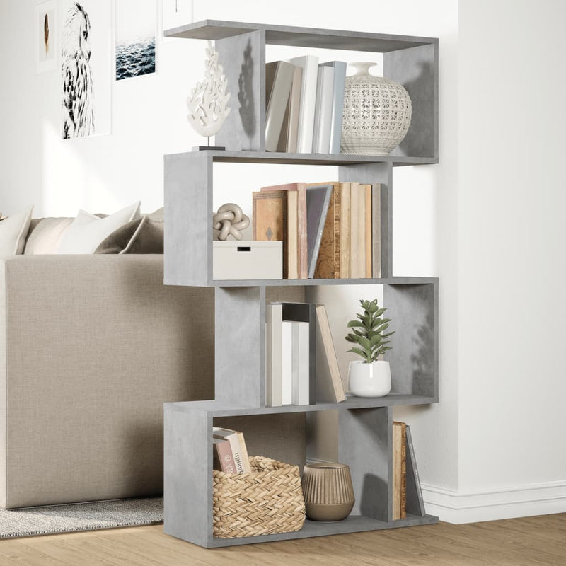 vidaXL 4 szintes betonszürke fa térelválasztó könyvespolc 70x24x129 cm