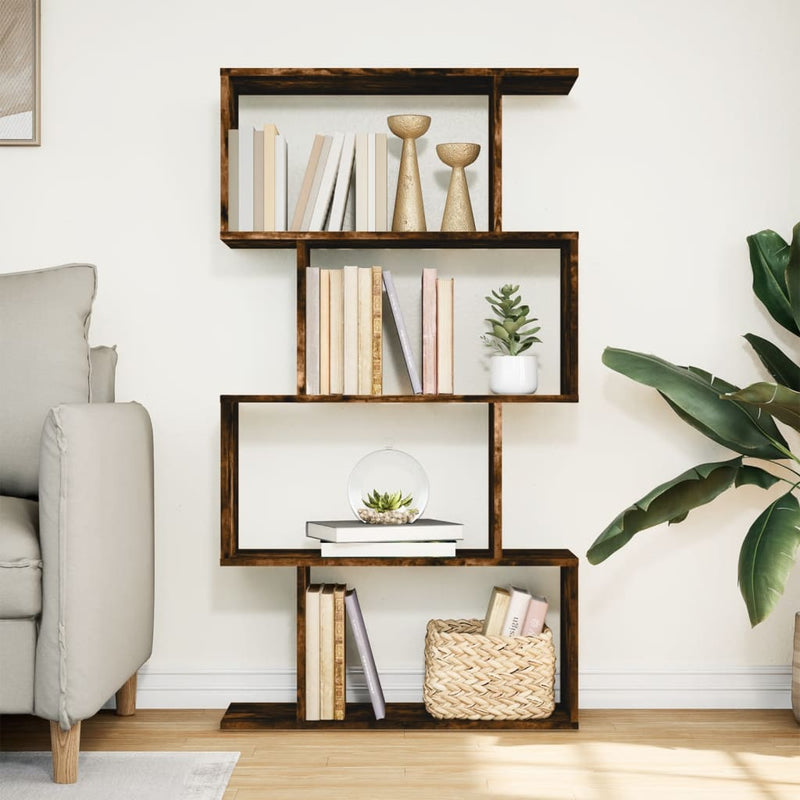 vidaXL 4 szintes füstös tölgy fa elválasztó könyvespolc 70x24x129 cm