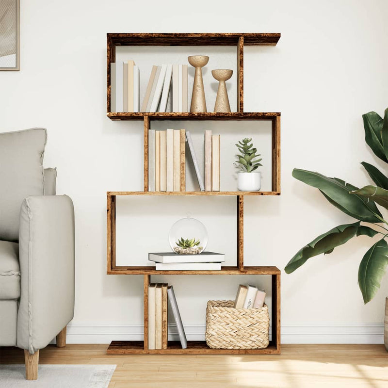vidaXL 4 szintes antik fa színű fa elválasztó könyvespolc 70x24x129 cm