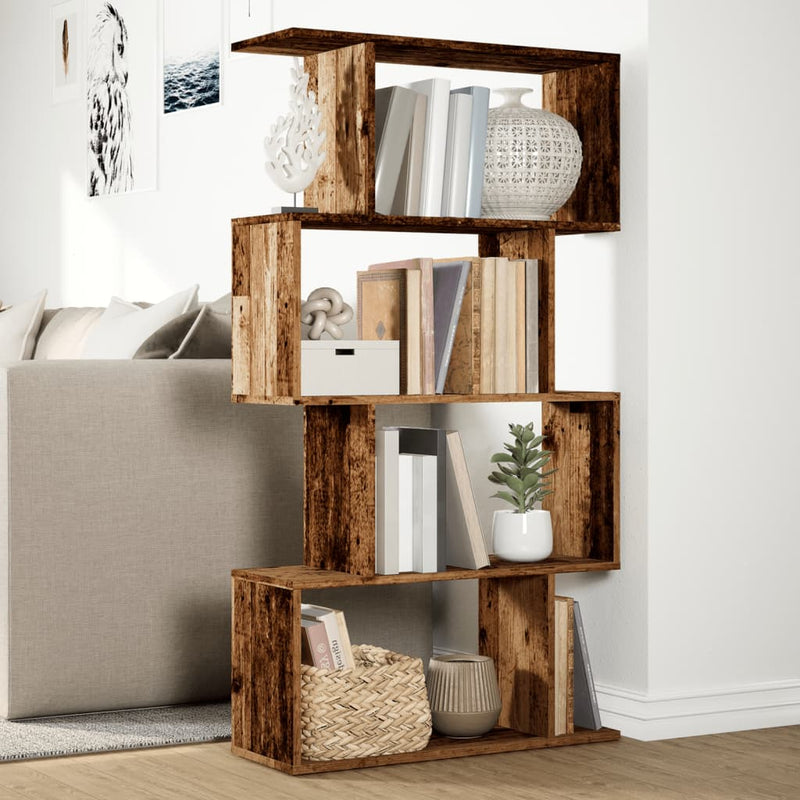 vidaXL 4 szintes antik fa színű fa elválasztó könyvespolc 70x24x129 cm