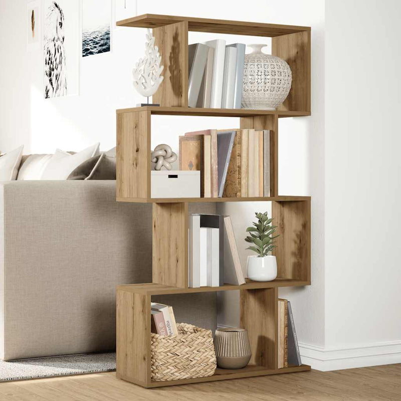 vidaXL 4 szintes kézműves tölgy fa elválasztó könyvespolc 70x24x129 cm