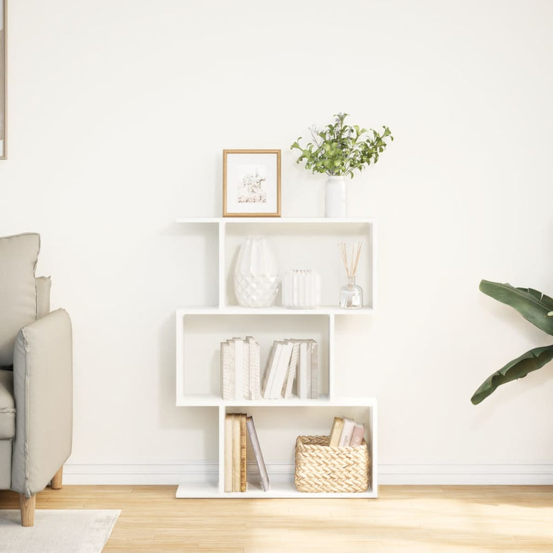 vidaXL 3 szintes fehér szerelt fa elválasztó könyvespolc 70x24x97 cm