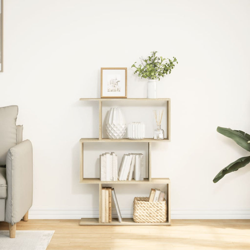vidaXL 3 szintes sonoma tölgy fa elválasztó könyvespolc 70x24x97 cm