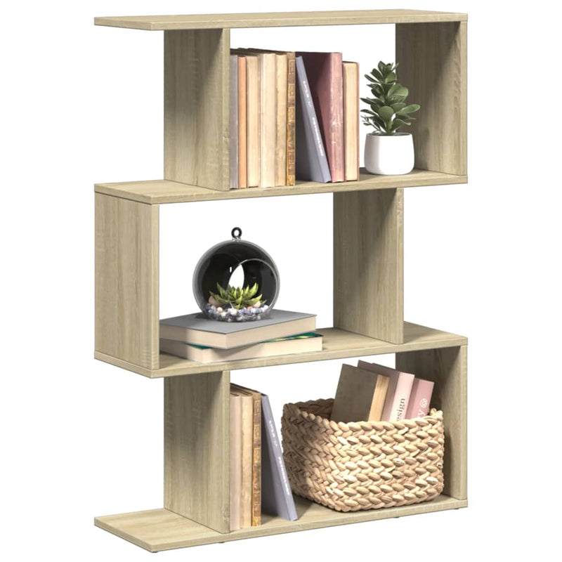 vidaXL 3 szintes sonoma tölgy fa elválasztó könyvespolc 70x24x97 cm