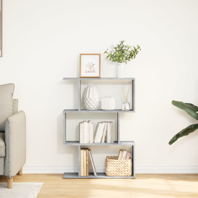 vidaXL 3 szintes betonszürke fa térelválasztó könyvespolc 70x24x97 cm