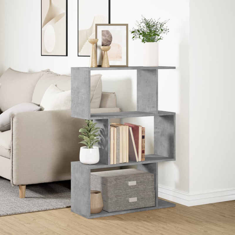 vidaXL 3 szintes betonszürke fa térelválasztó könyvespolc 70x24x97 cm