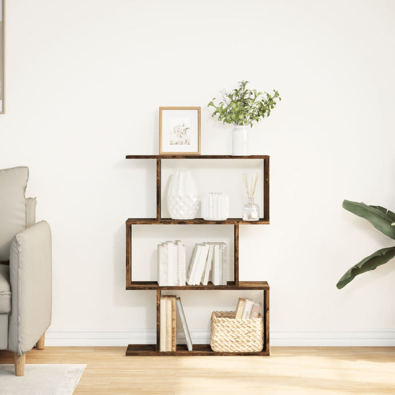 vidaXL 3 szintes füstös tölgy fa elválasztó könyvespolc 70x24x97 cm