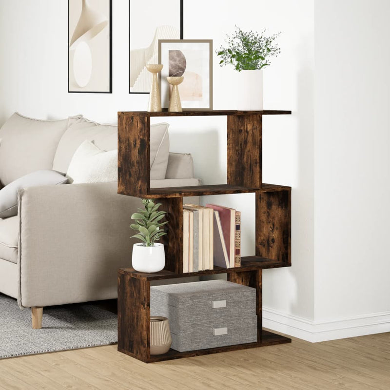 vidaXL 3 szintes füstös tölgy fa elválasztó könyvespolc 70x24x97 cm