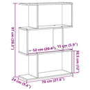 vidaXL 3 szintes szürke sonoma fa elválasztó könyvespolc 70x24x97 cm