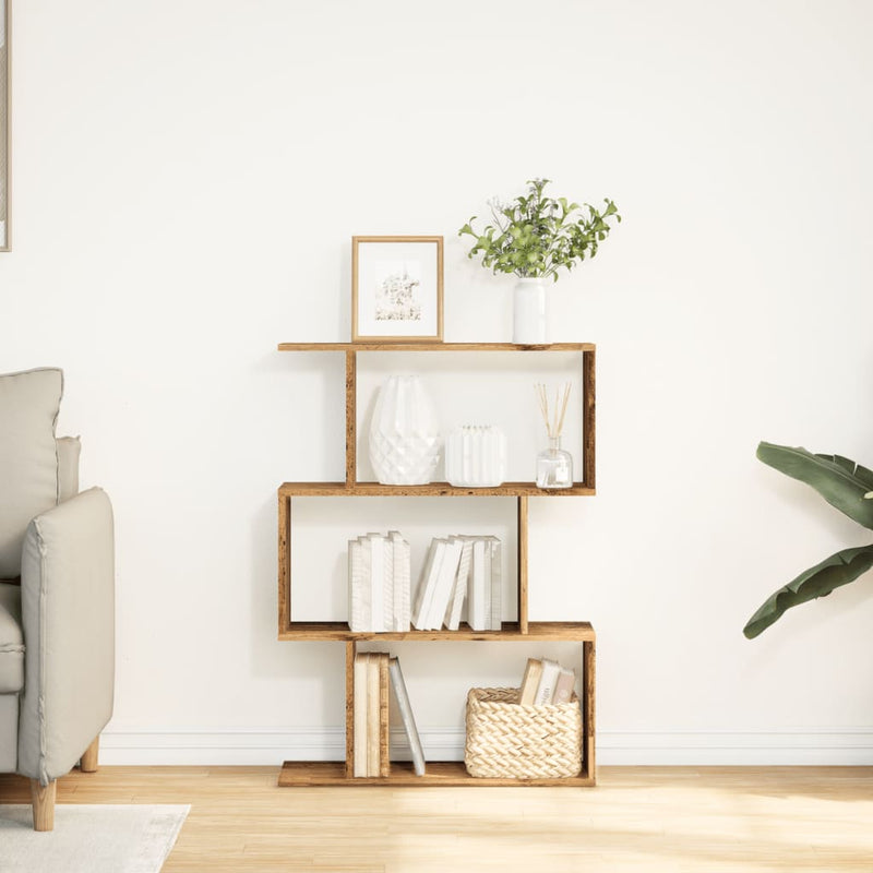 vidaXL 3 szintes antik fa színű fa elválasztó könyvespolc 70x24x97 cm