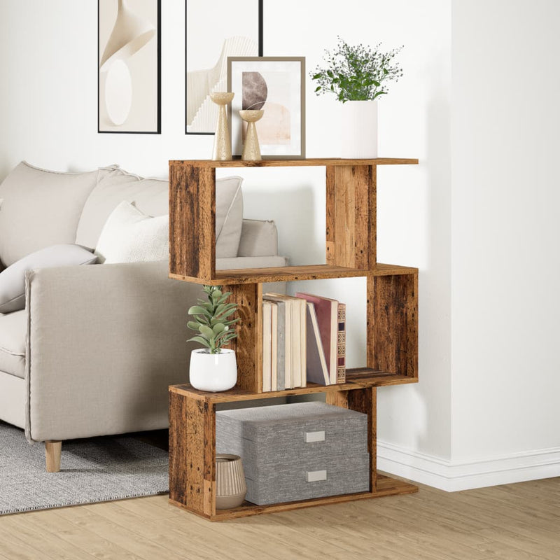 vidaXL 3 szintes antik fa színű fa elválasztó könyvespolc 70x24x97 cm