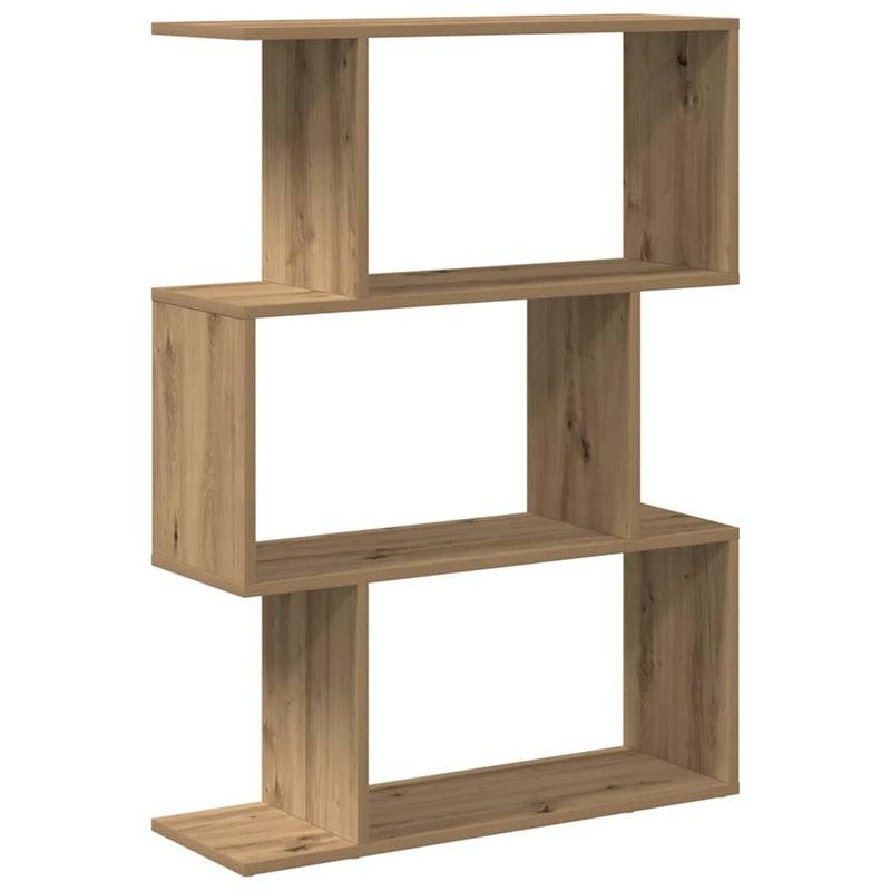 vidaXL 3 szintes kézműves tölgy fa elválasztó könyvespolc 70x24x97 cm