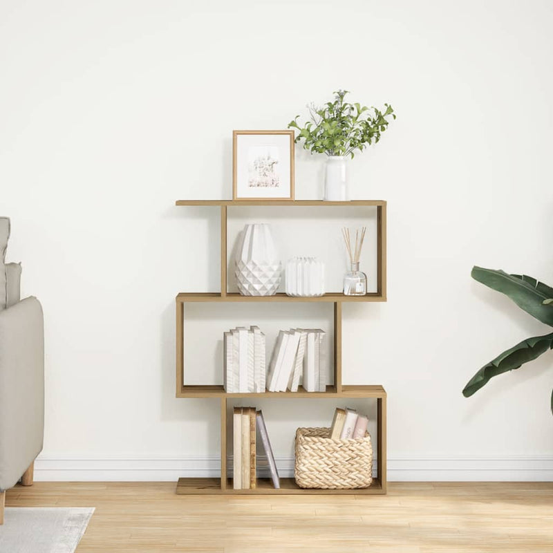 vidaXL 3 szintes kézműves tölgy fa elválasztó könyvespolc 70x24x97 cm