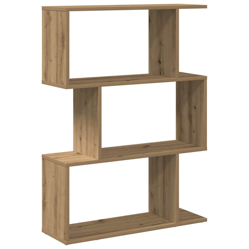 vidaXL 3 szintes kézműves tölgy fa elválasztó könyvespolc 70x24x97 cm