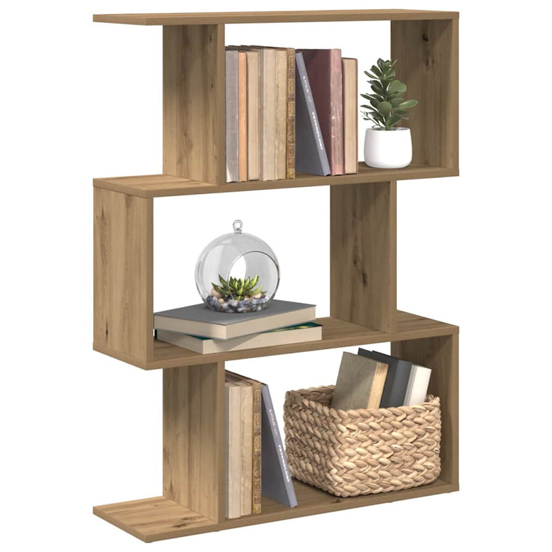 vidaXL 3 szintes kézműves tölgy fa elválasztó könyvespolc 70x24x97 cm