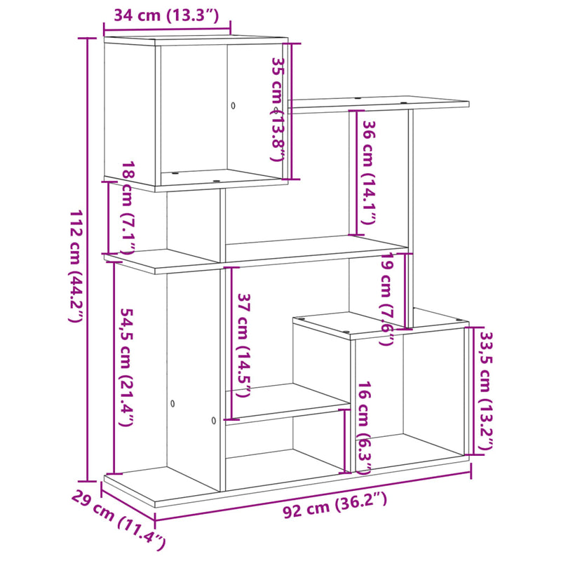 vidaXL betonszürke szerelt fa elválasztó könyvespolc 92x29x112 cm