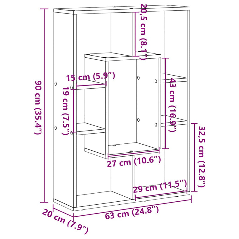 vidaXL kézműves tölgy színű szerelt fa könyvespolc 63 x 20 x 90 cm
