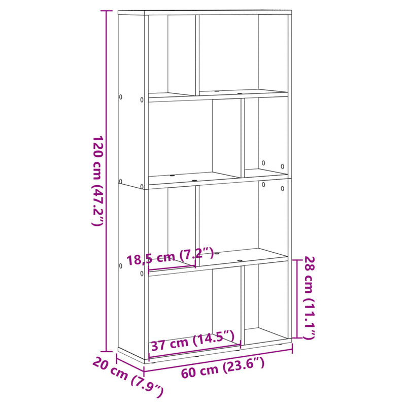 vidaXL antik fa színű szerelt fa könyvespolc 60 x 20 x 120 cm