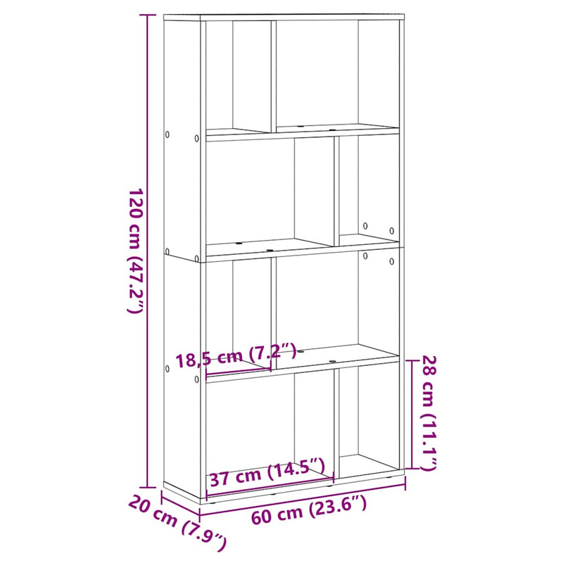 vidaXL kézműves tölgy színű szerelt fa könyvespolc 60 x 20 x 120 cm
