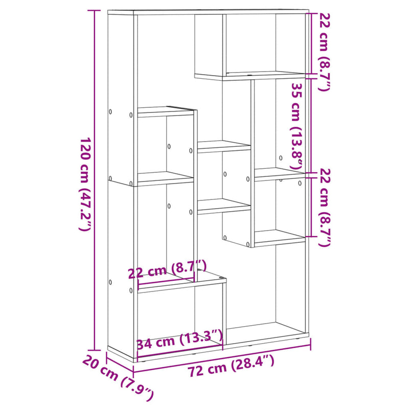 vidaXL sonoma tölgy színű szerelt fa könyvespolc 72 x 20 x 120 cm