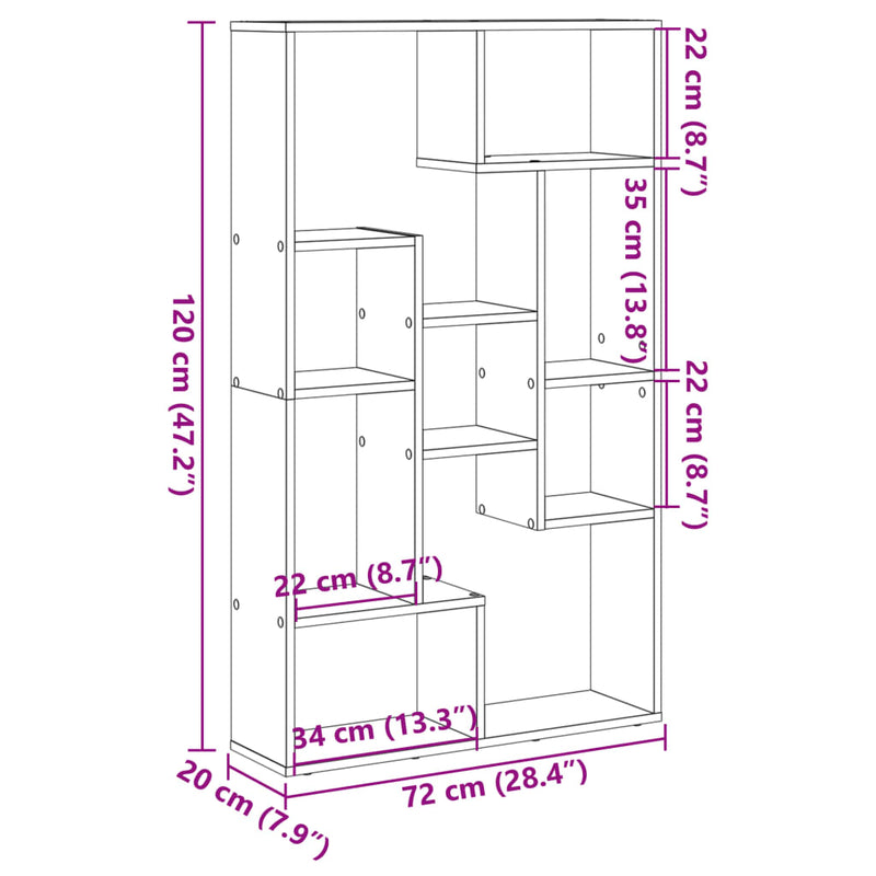 vidaXL füstös tölgy színű szerelt fa könyvespolc 72 x 20 x 120 cm