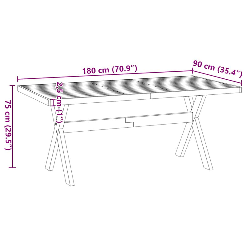 vidaXL Étkezőasztal NOAIN X alakú lábak 180x90x75 cm tömör fa fenyőfa
