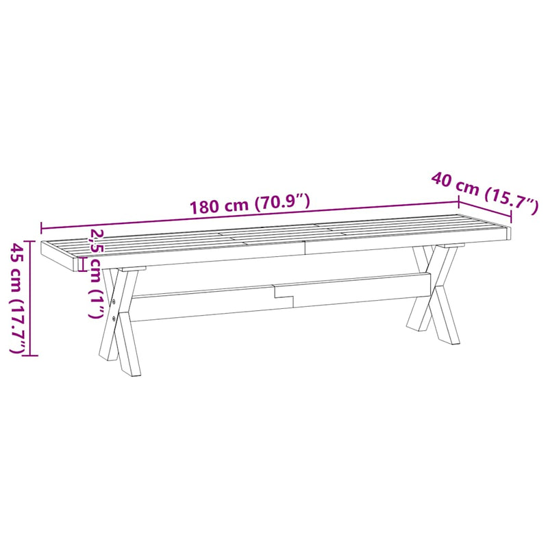 vidaXL étkezőpad NOAIN X alakú lábak 180x40x45 cm tömörfa fenyőfa