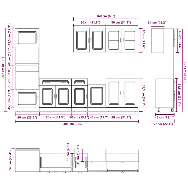 vidaXL 7 darabos konyhaszekrény szett Kalmar szürke sonoma műfa