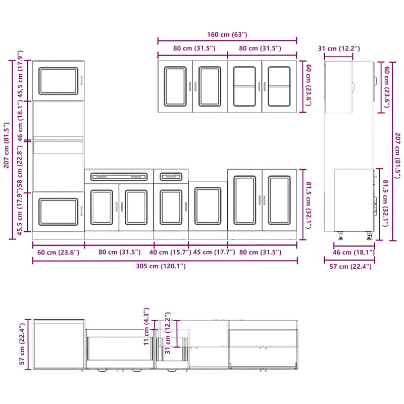 vidaXL 7 részes konyhaszekrény szett Kalmar kézműves tölgy mérnöki fa