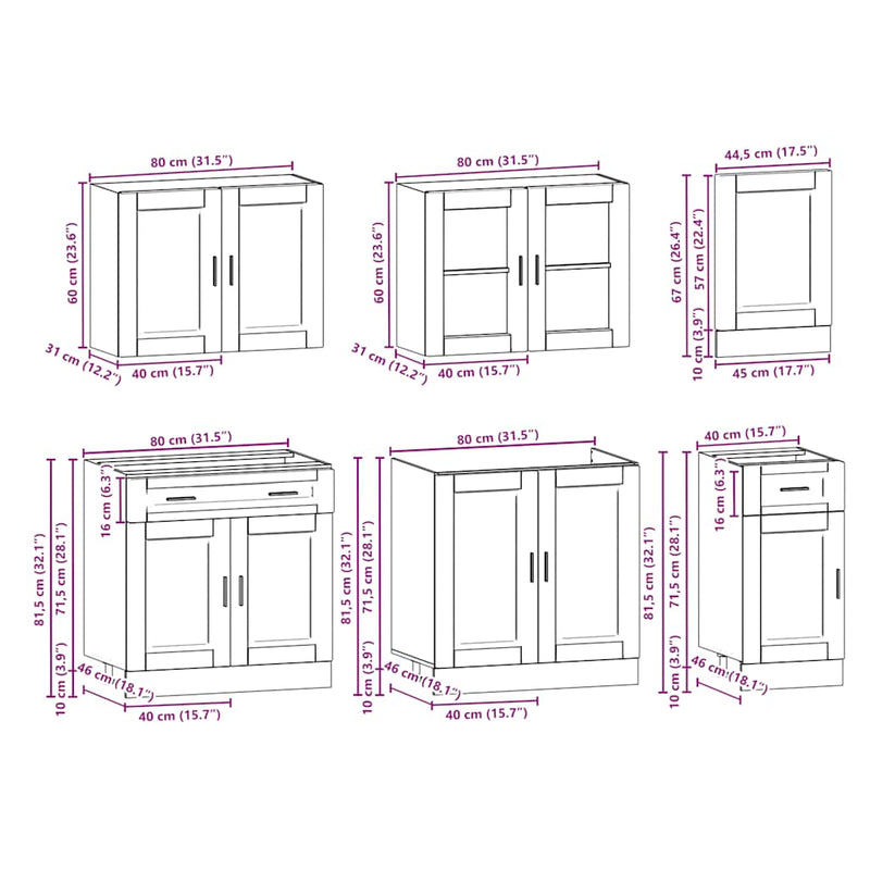 vidaXL 7 részes konyhaszekrény szett Kalmar kézműves tölgy mérnöki fa