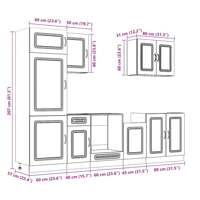 vidaXL 7 részes konyhai szekrény szett Kalmar betonszürke műszaki fa