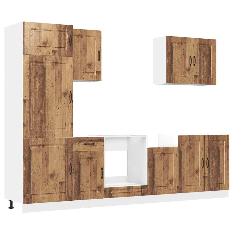 vidaXL 7 darabos konyhaszekrény készlet régi fából készült műfa