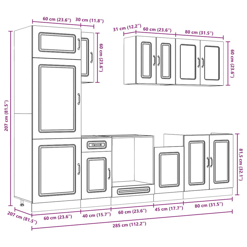 vidaXL 8 darabos konyhaszekrény szett Kalmar fekete színű műfa