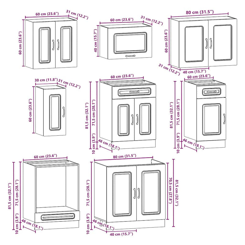 vidaXL 8 darabos konyhaszekrény szett Kalmar fekete színű műfa
