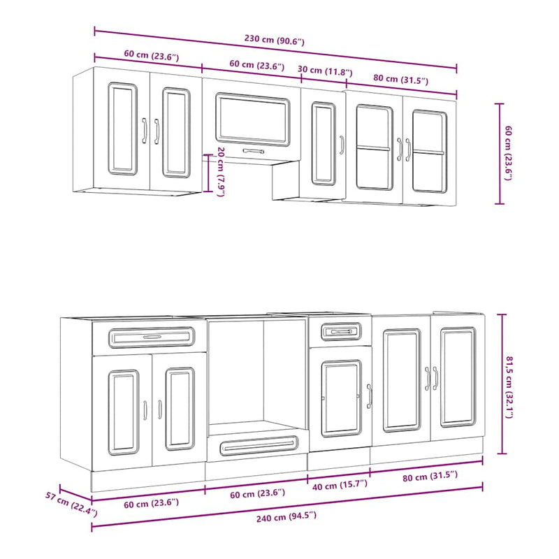 vidaXL 8 darabos konyhaszekrény szett Kalmar fekete színű műfa