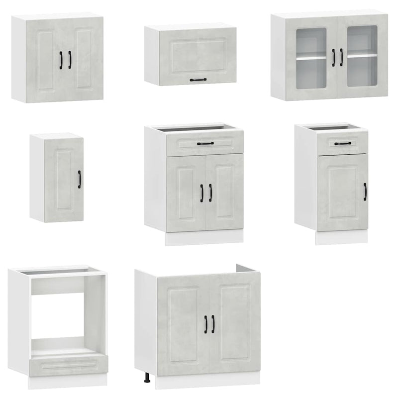 vidaXL 8 részes konyhai szekrény szett Kalmar betonszürke műszaki fa