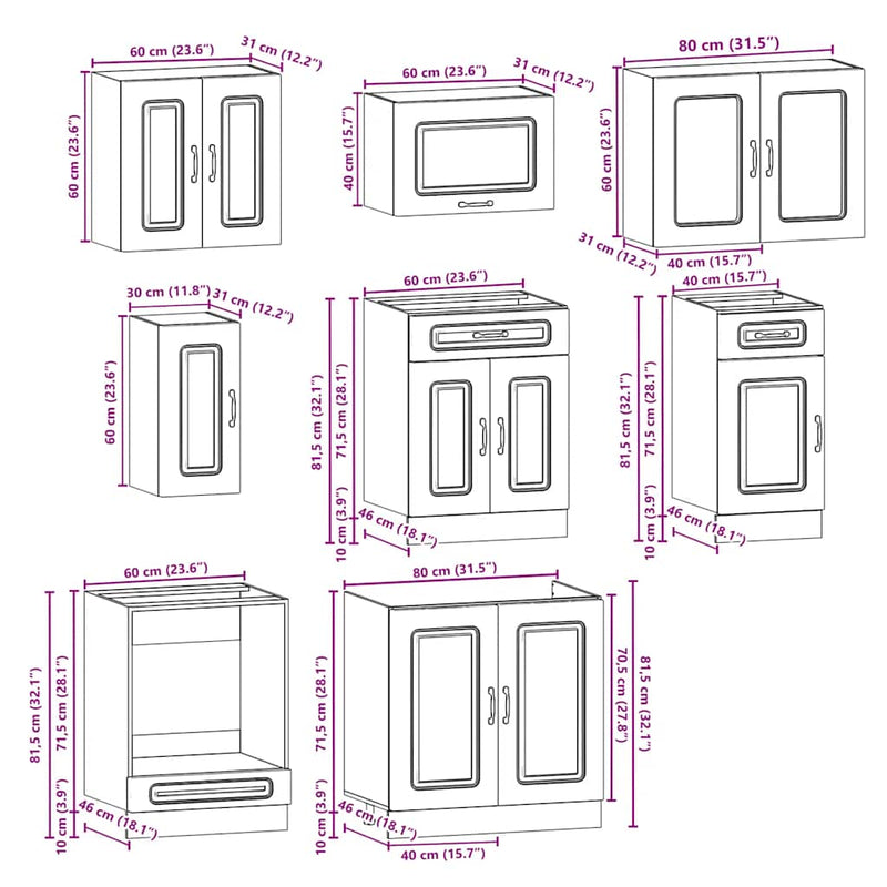 vidaXL 8 darabos konyhaszekrény szett Kalmar szürke sonoma műfa