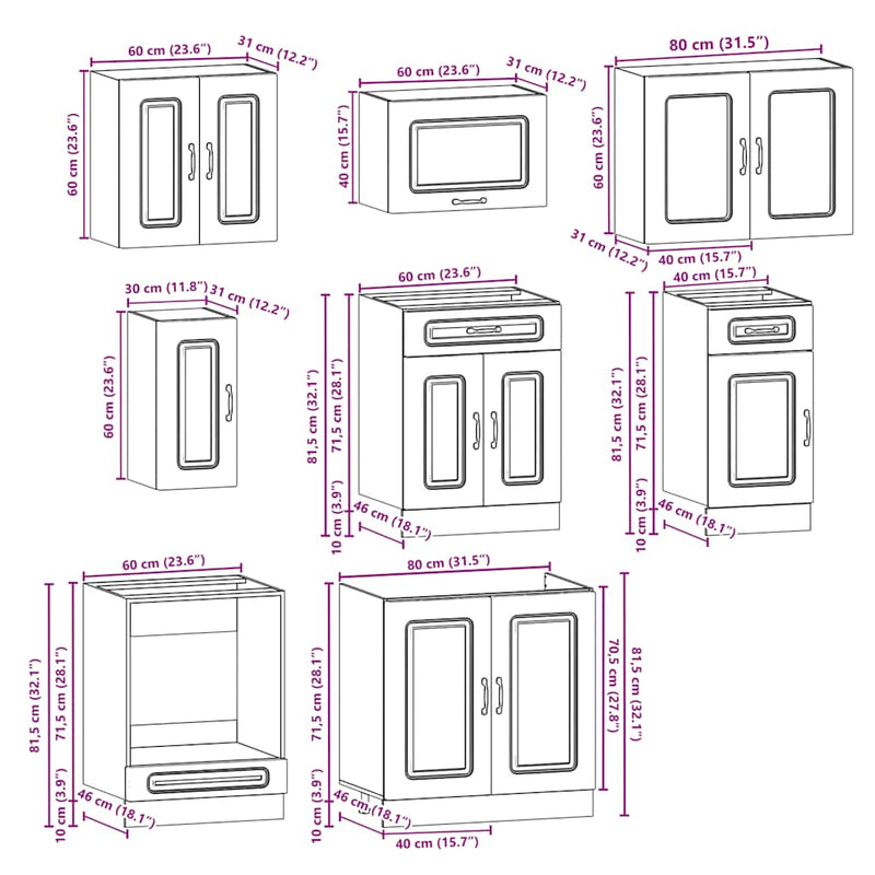 vidaXL 8 darabos konyhaszekrény készlet régi fából készült műfa