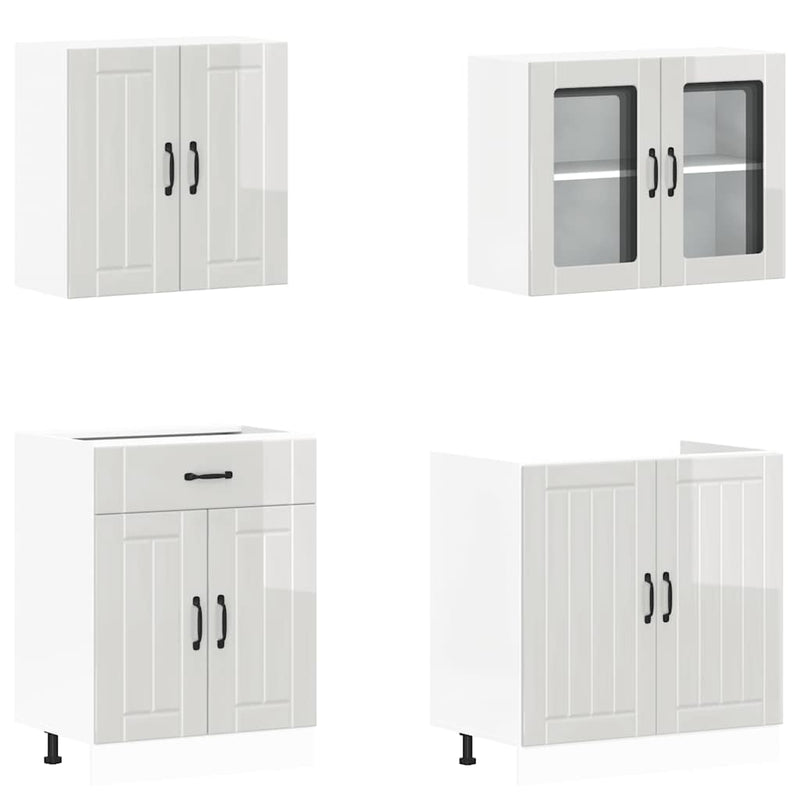 vidaXL 4 részes konyhai szekrény szett Lucca fényes fehér műfa