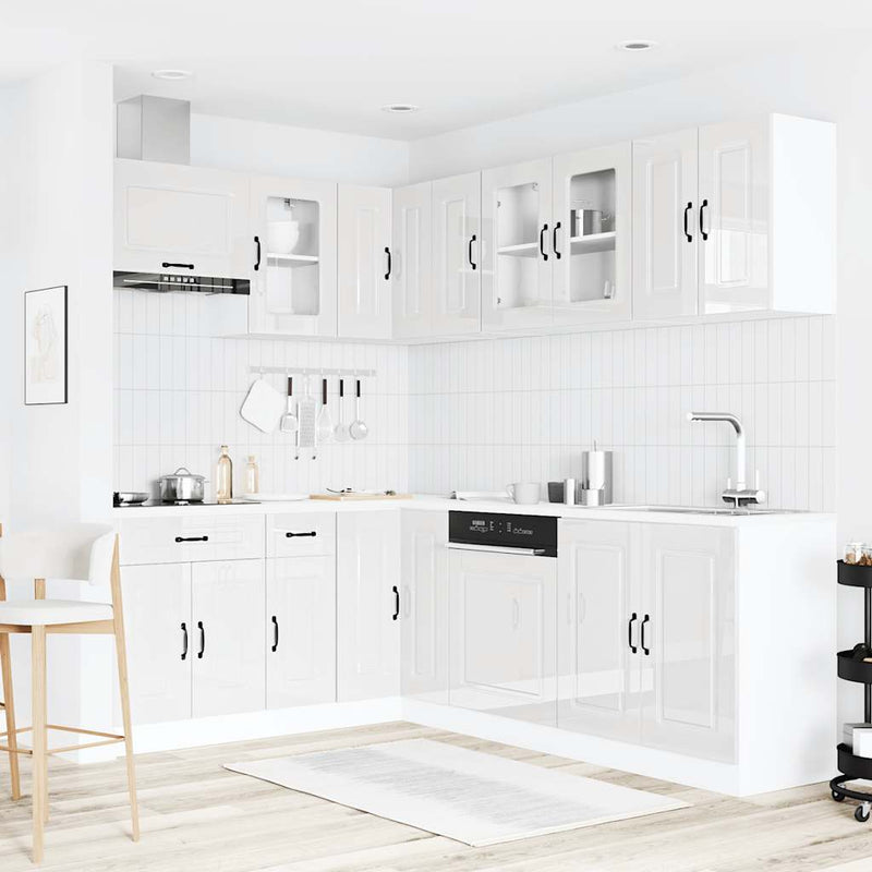 vidaXL 11 részes konyhai szekrény szett Kalmar fényes fehér műfa