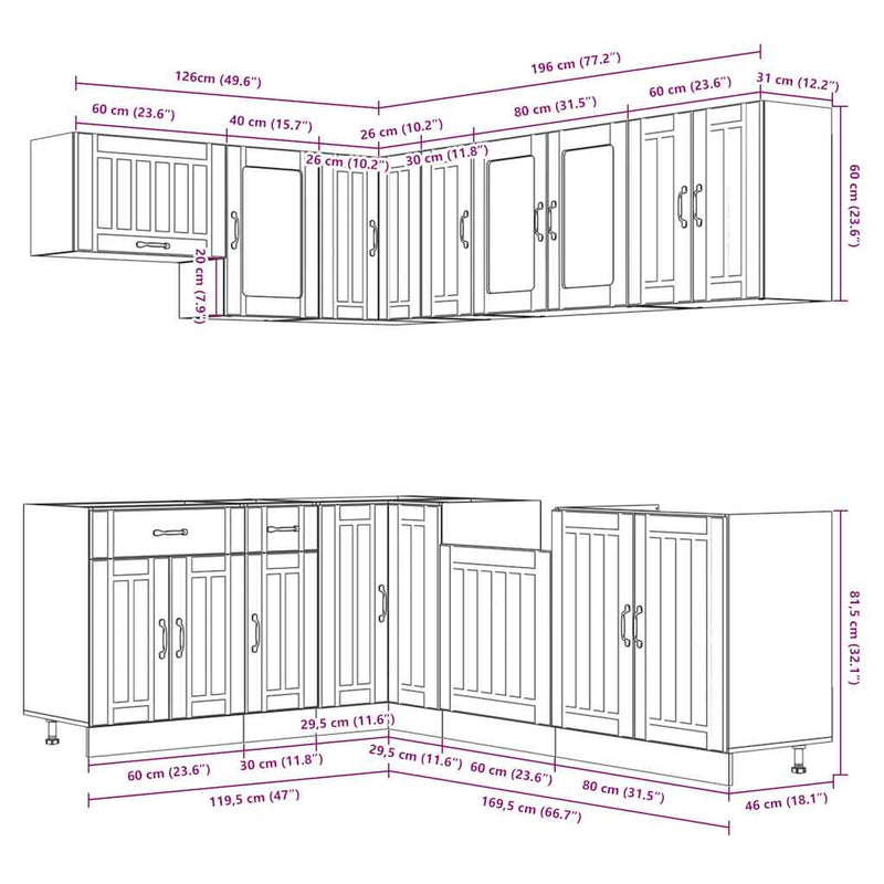 vidaXL 11 részes konyhai szekrény szett Lucca fényes fehér műfa
