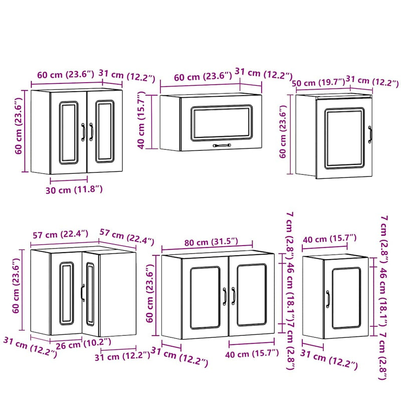 vidaXL 11 darabos konyhaszekrény készlet régi fából készült műfa