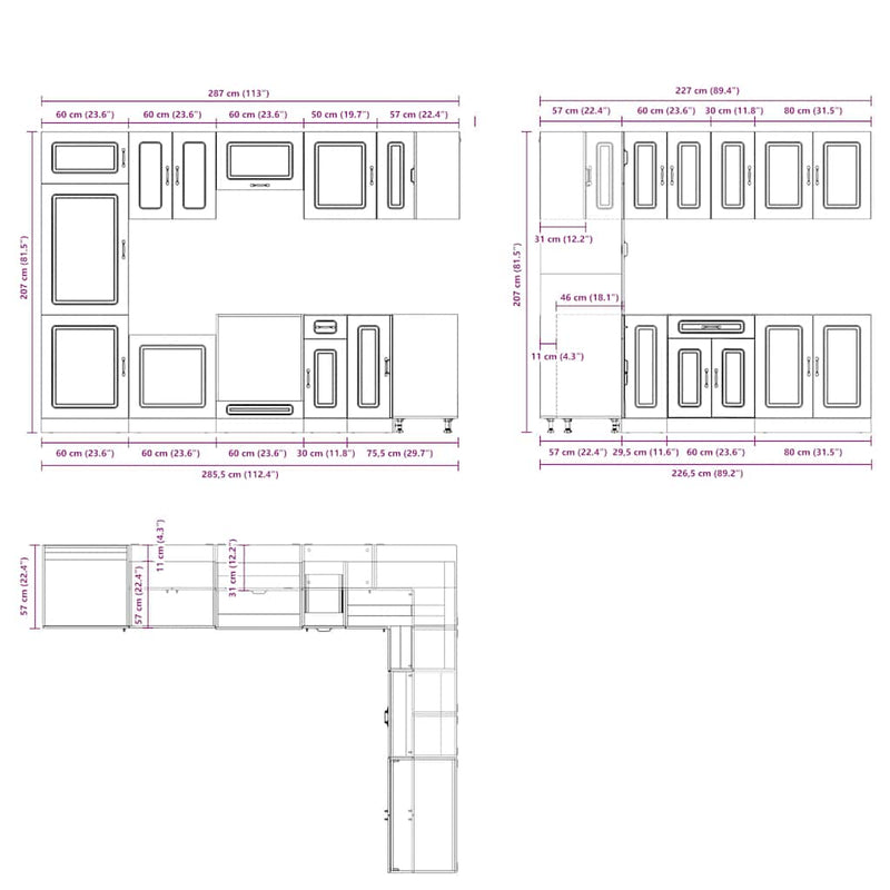 vidaXL 14 részes konyhai szekrény szett "Kalmar" fényes fehér műfa