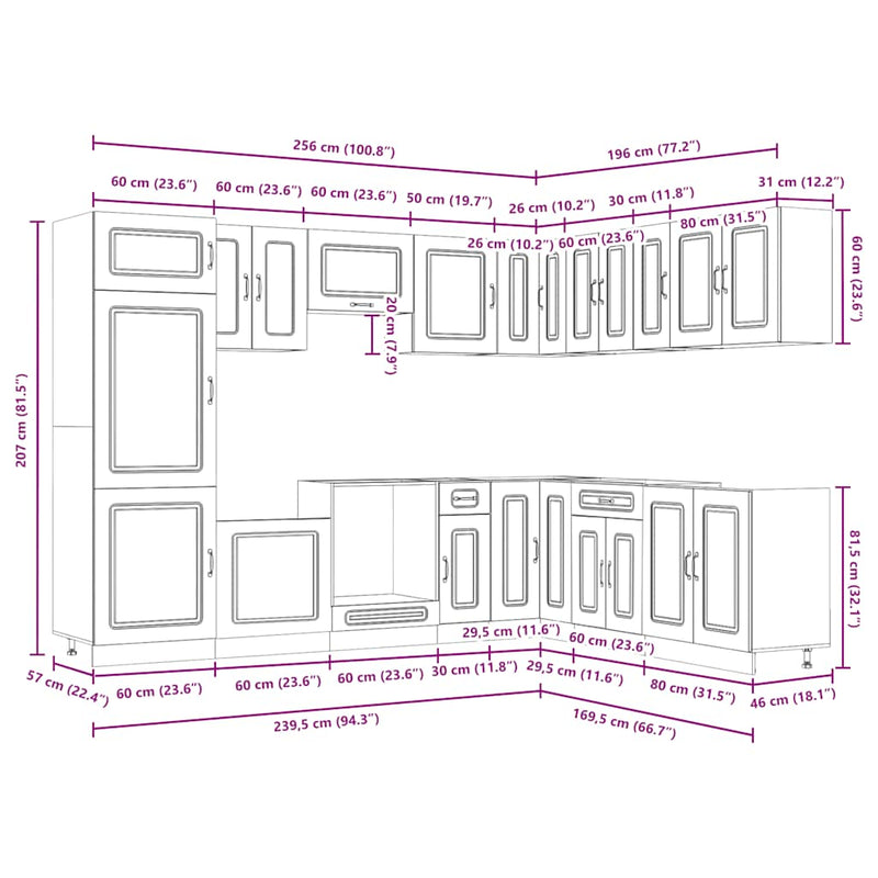 vidaXL 14 részes konyhai szekrény szett "Kalmar" fényes fehér műfa