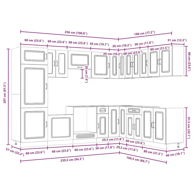 vidaXL 14 darabos konyhaszekrény szett "Kalmar" Barna tölgy műfa