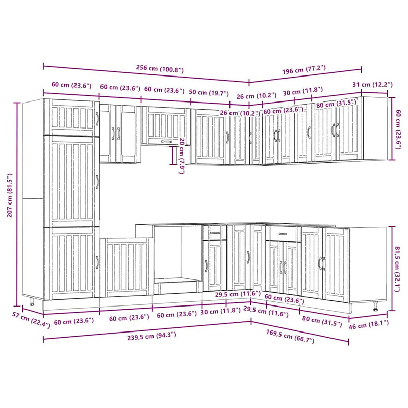 vidaXL 14 részes konyhaszekrény szett Lucca sonoma tölgy műszaki fa